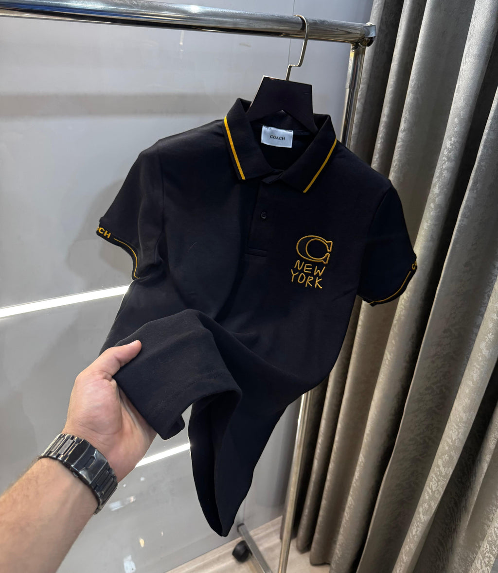 Coac h Black Embroidery Premium Polo T-Shirt