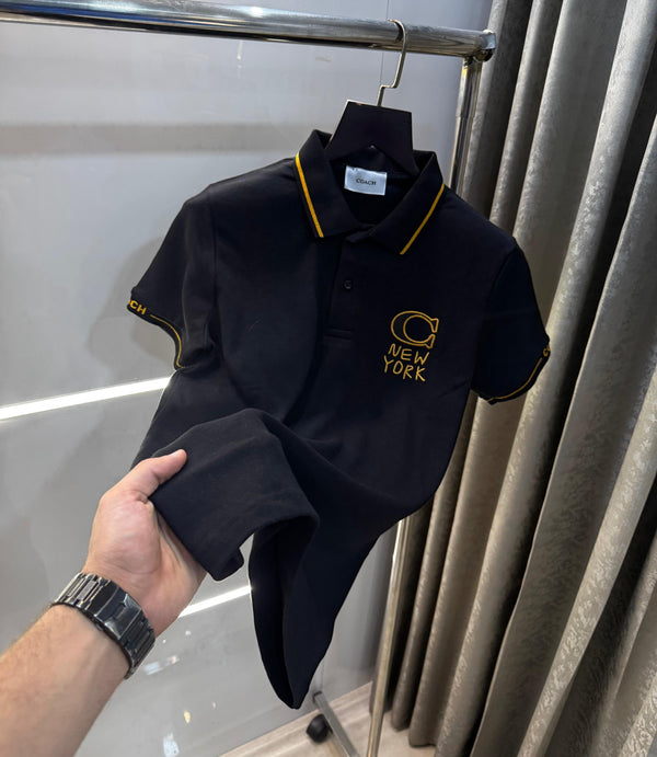 Coac h Black Embroidery Premium Polo T-Shirt