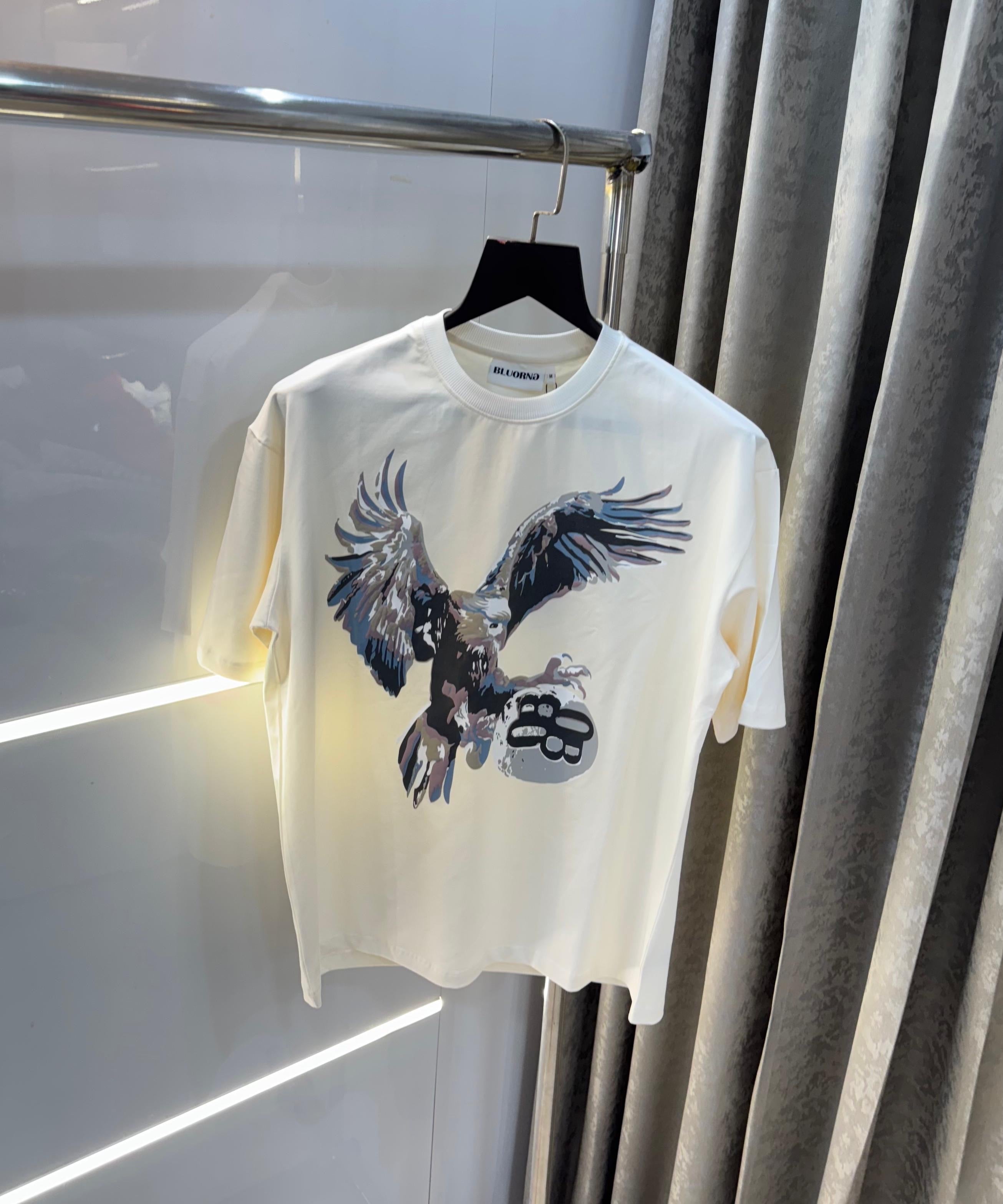 Bluorn g Cream  Eagle Embo..ssed Print Imported Oversized T-Shirt