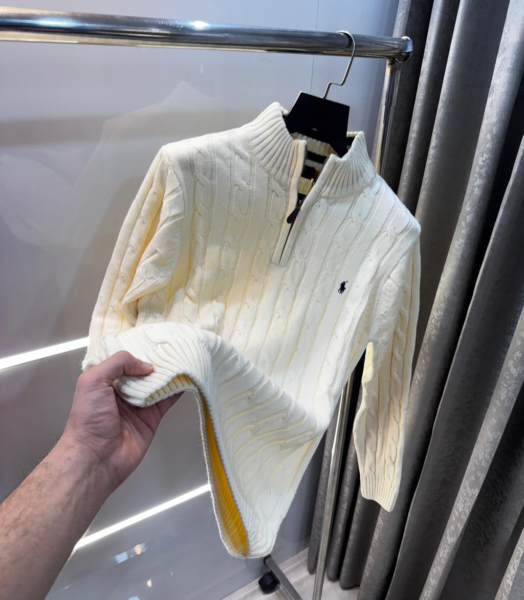Ralph  Lauren Cream Embroidery Logo Imported Knitted Pull Over
