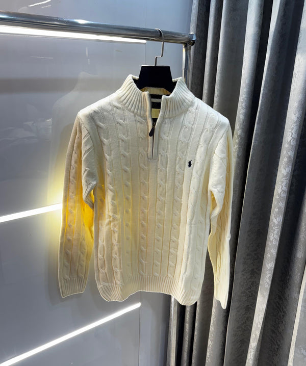 Ralph  Lauren Cream Embroidery Logo Imported Knitted Pull Over