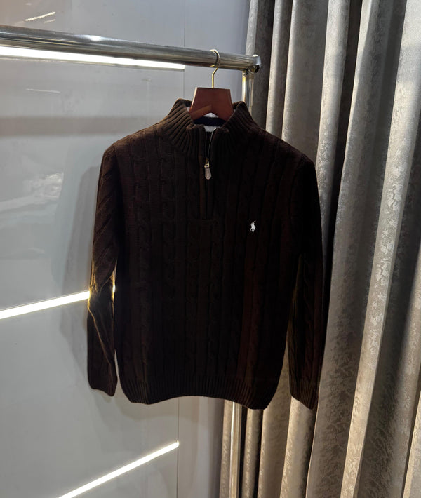 Ralph  Lauren Brown Embroidery Logo Imported Knitted Pull Over