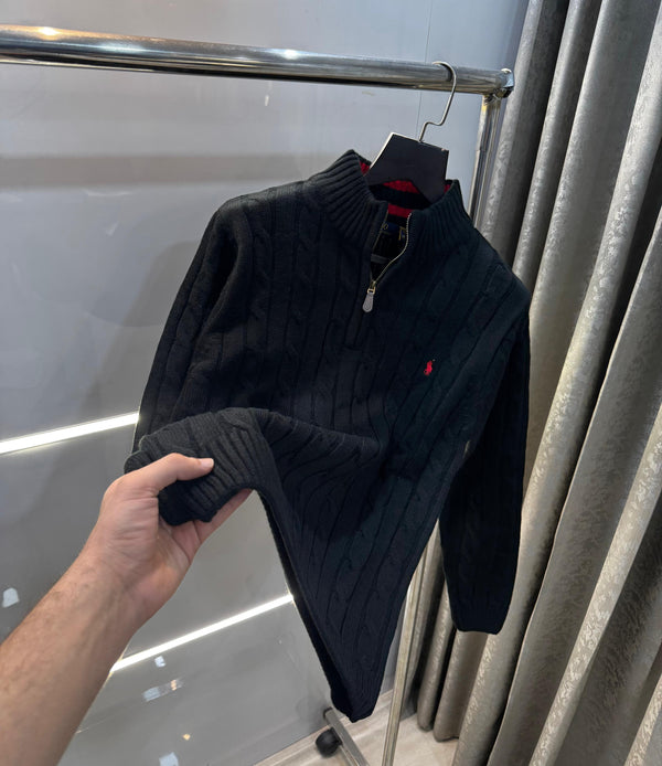 Ralph  Lauren Black Embroidery Red Logo Imported Knitted Pull Over