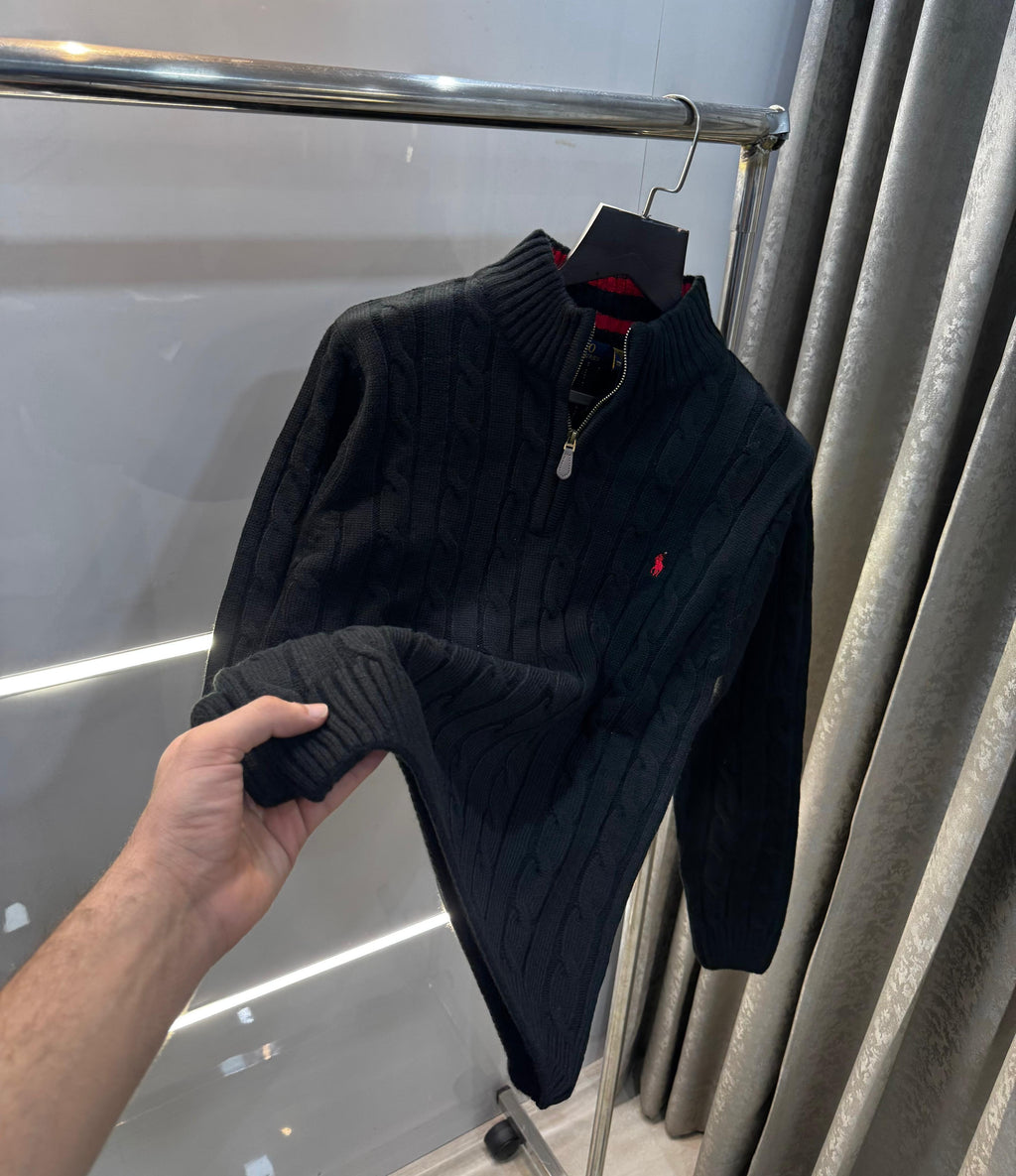 Ralph  Lauren Black Embroidery Red Logo Imported Knitted Pull Over