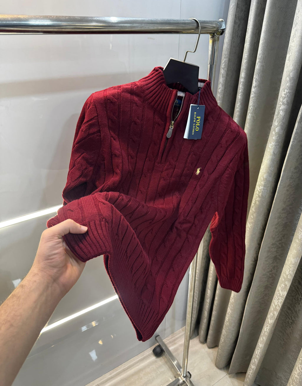 Ralph  Lauren Wine Embroidery Logo Imported Knitted Pull Over