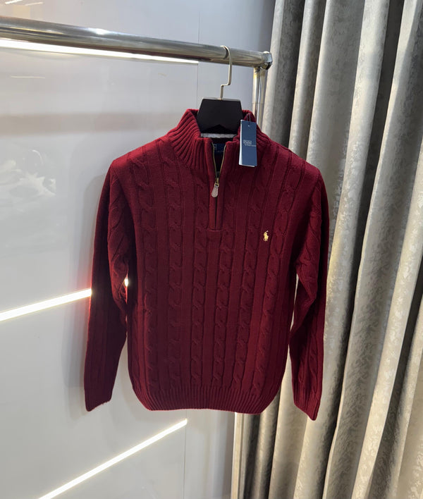Ralph  Lauren Wine Embroidery Logo Imported Knitted Pull Over