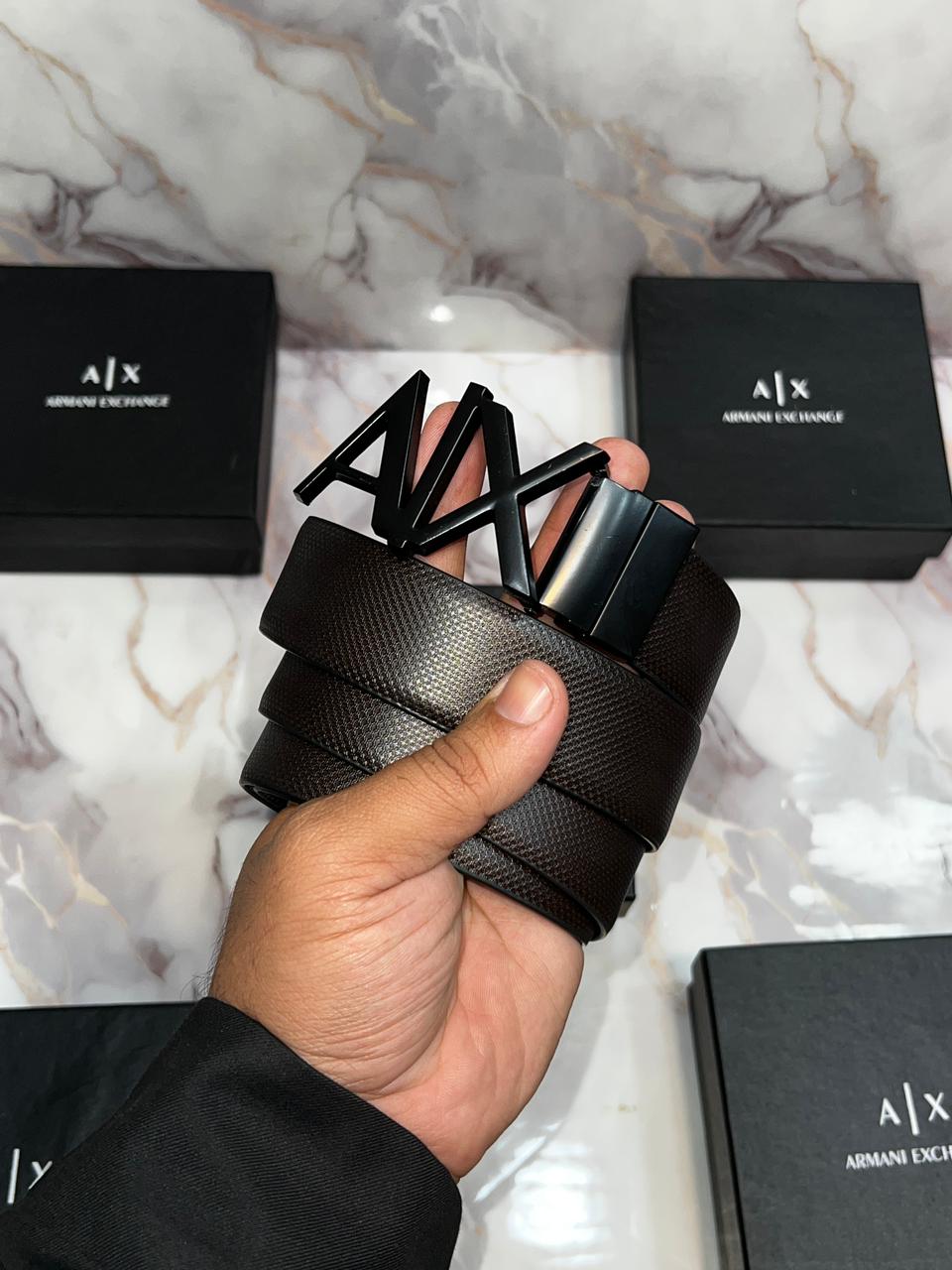 A...x ARmAN! EXCHANGE PREMIUM QUALITY REVERSEABLE BELT WITH OG BOX AX-117