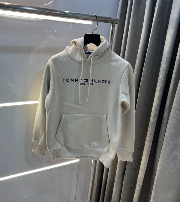 Tomm y Hilfiger Cream Embroidery Logo Imported Hoodie