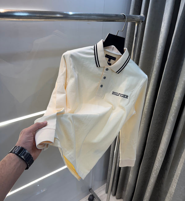 Tomm y Hilfiger Cream Full Sleeve Polo T-Shirt