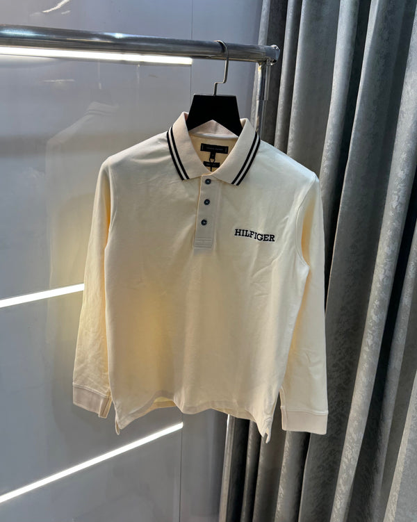 Tomm y Hilfiger Cream Full Sleeve Polo T-Shirt