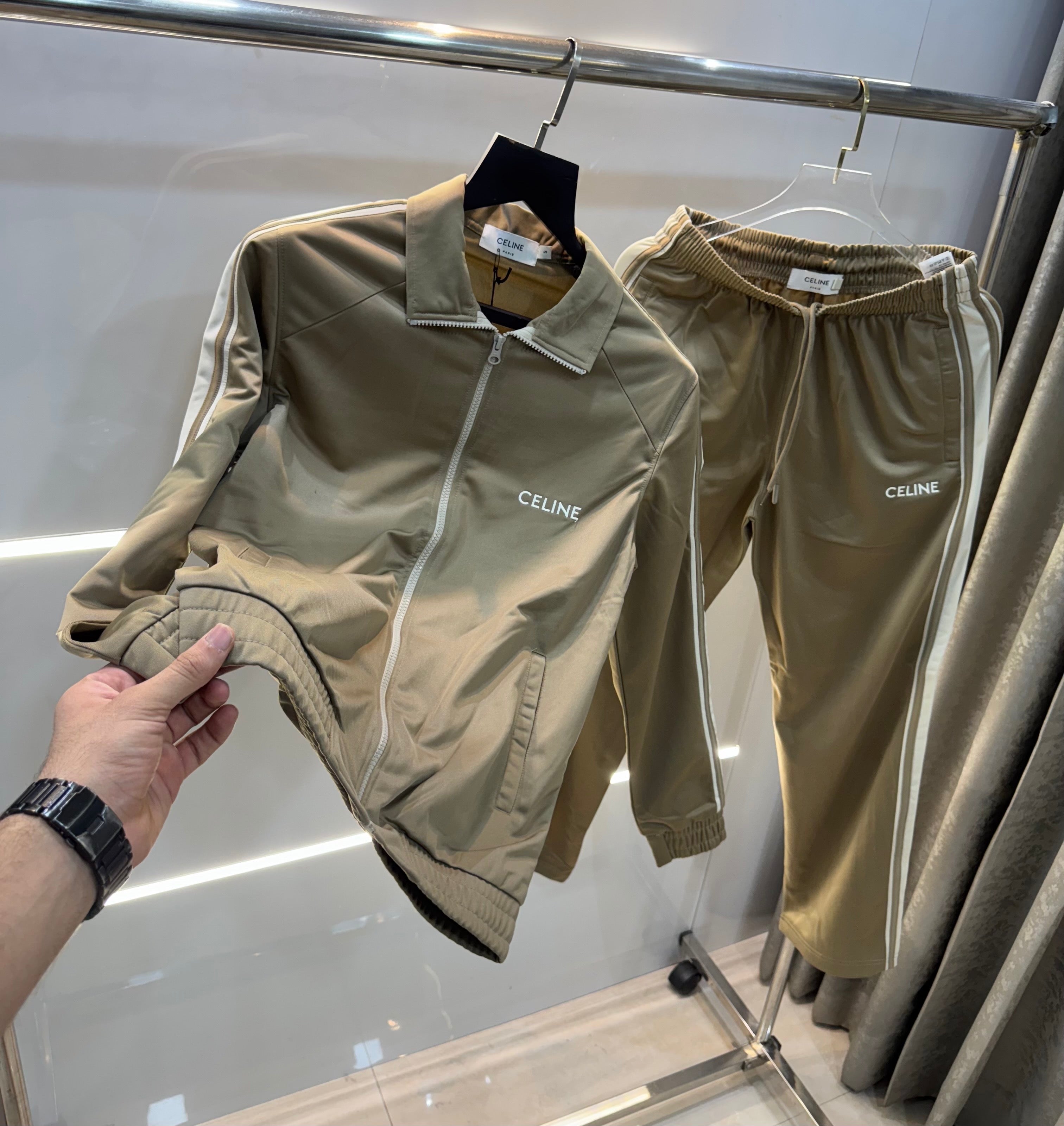 Celin e Beige Embroidery Logo Imported Tracksuit Secondary image