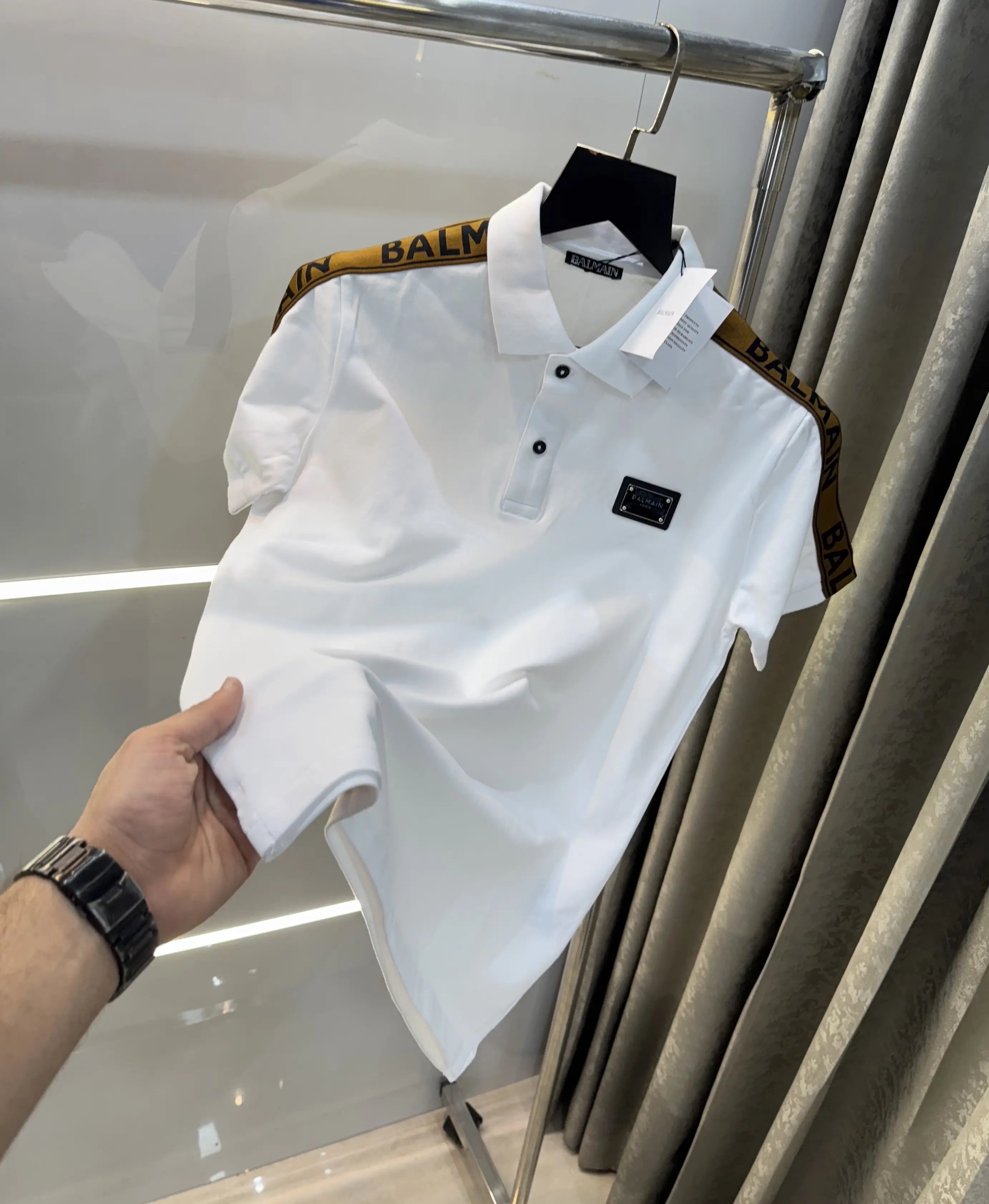 Balmai n Paris White Logo Work Imported Polo T-Shirt