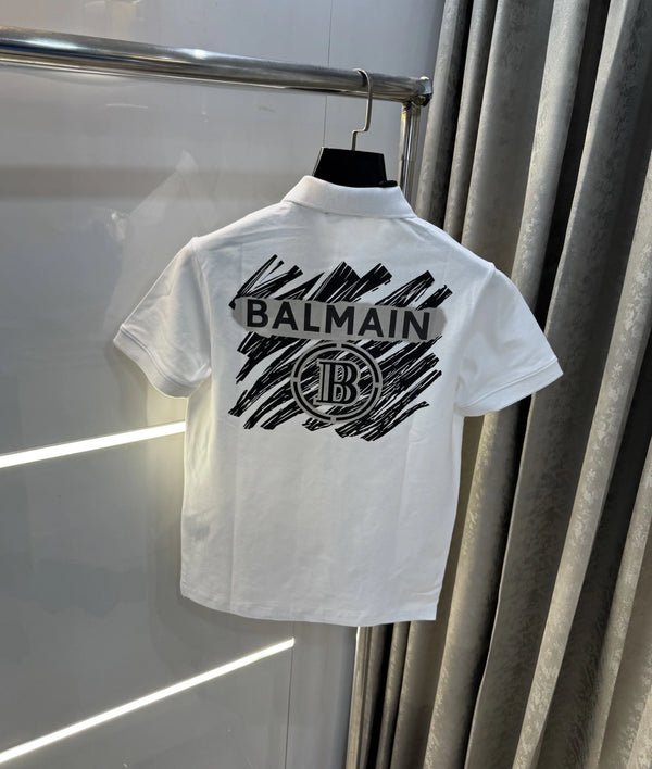 Balmai n Paris White Logo Work Imported Polo T-Shirt