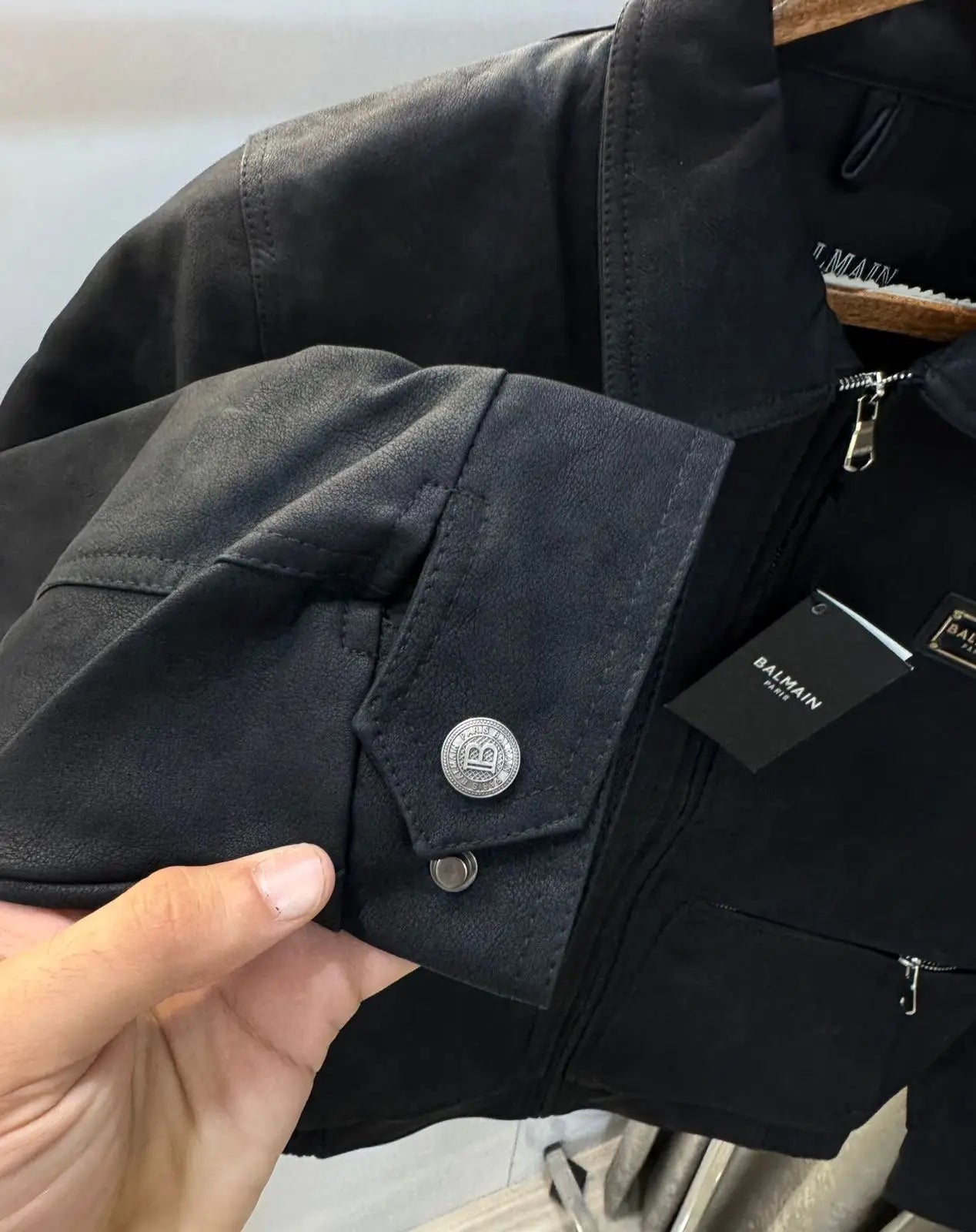 Balmai n Paris Black  Logo Imported Leather Jacket