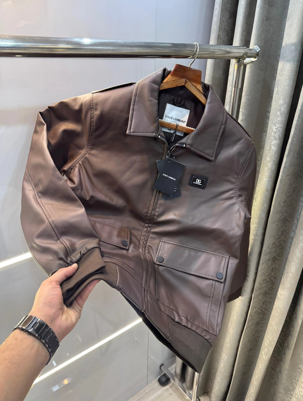 Dolce&gabban a wine  imported leather Jacket