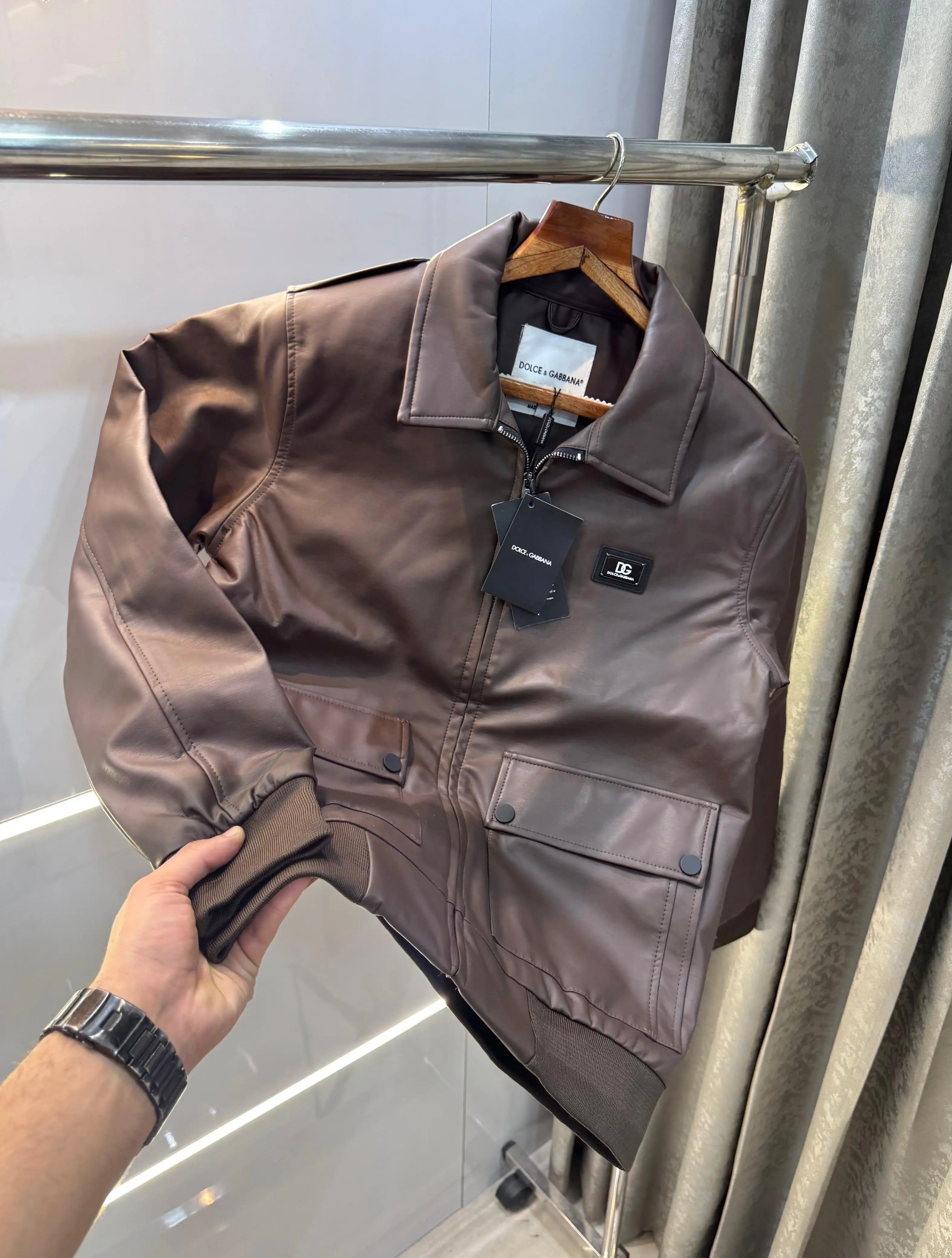 Dolce&gabban a wine  imported leather Jacket