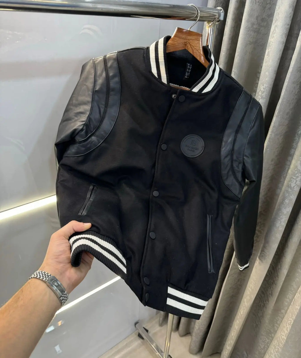 Balmai n Paris Black Embroidery Logo Imported Premium jacket