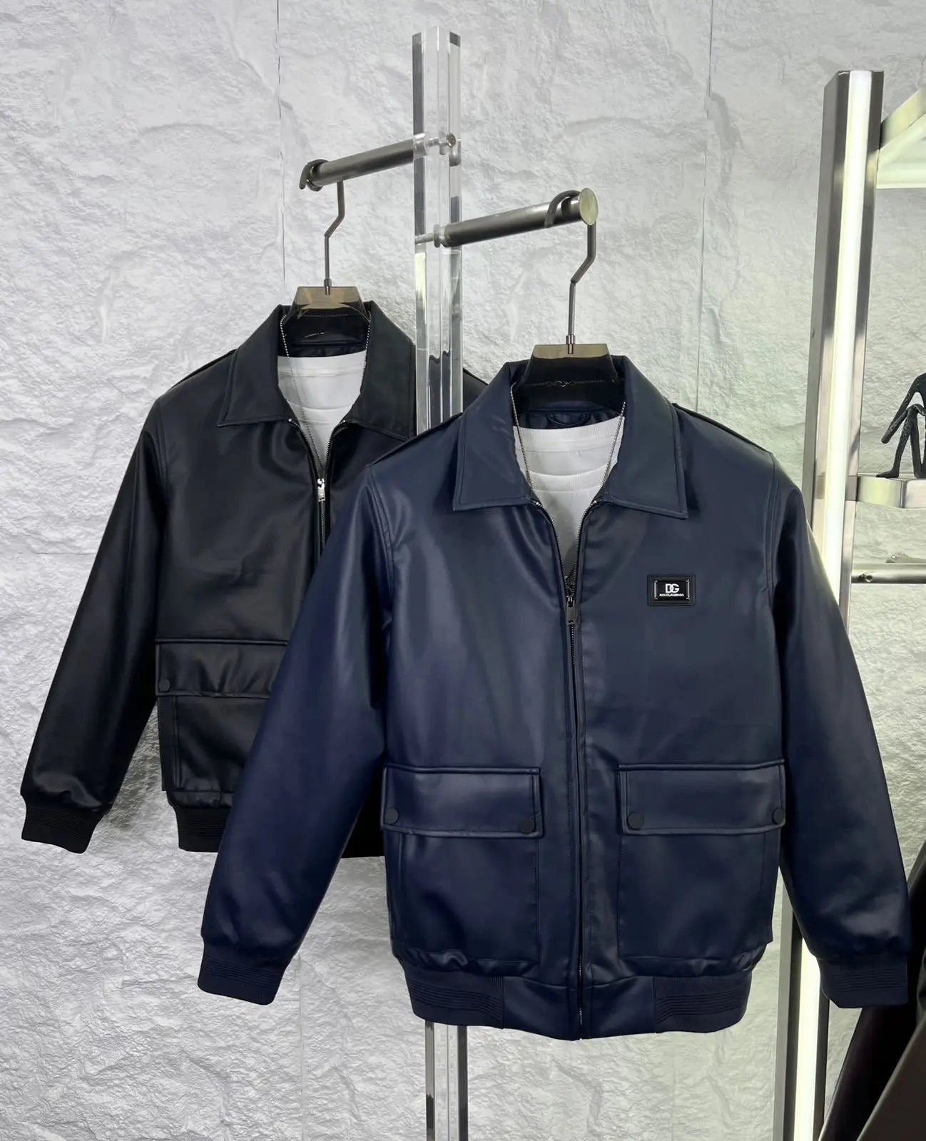 Dolce&gabban a navy blue imported leather Jacket Main image