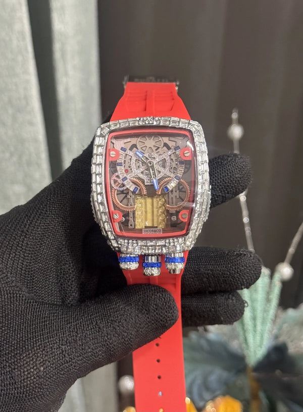 Jacob & Co. Bugatt i Silver Red Tourbillon Premium Quartz Watch