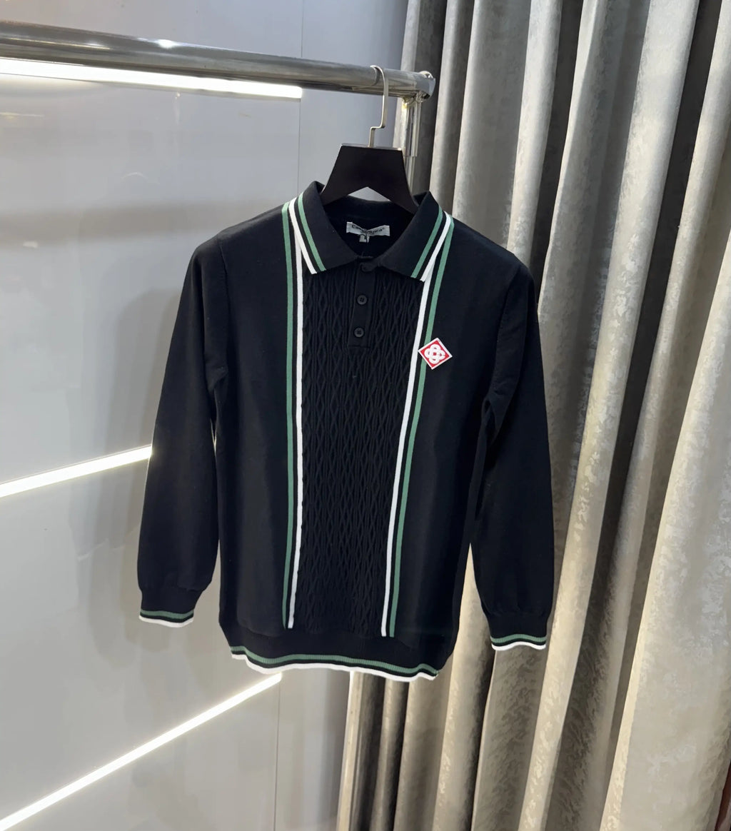 Casablanca Black Imported Knitted Polo T-Shirt