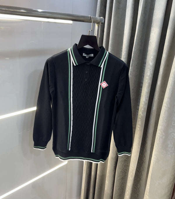 Casablanca Black Imported Knitted Polo T-Shirt