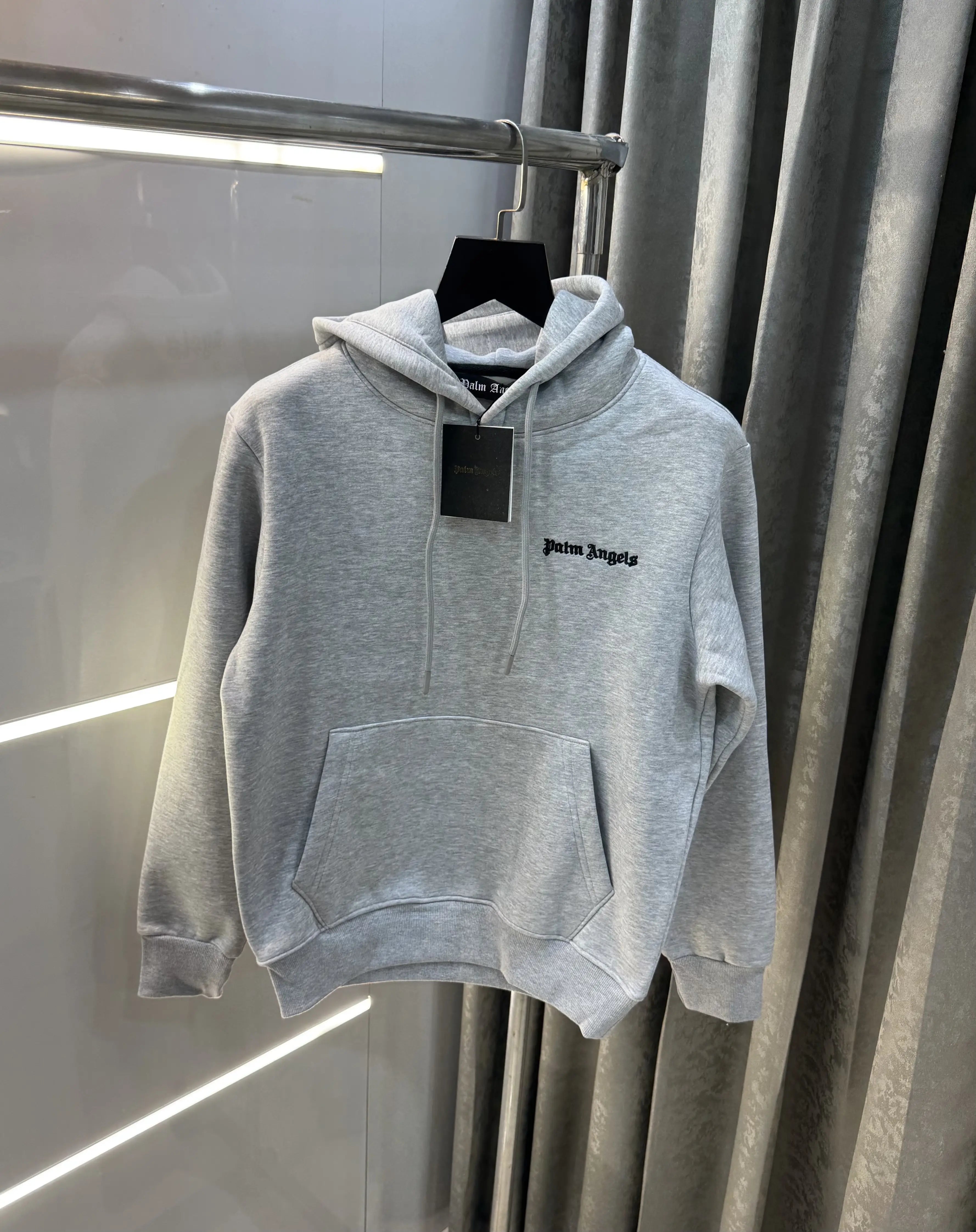 Palm Angels Grey Embroidery Logo Imported Hoodie