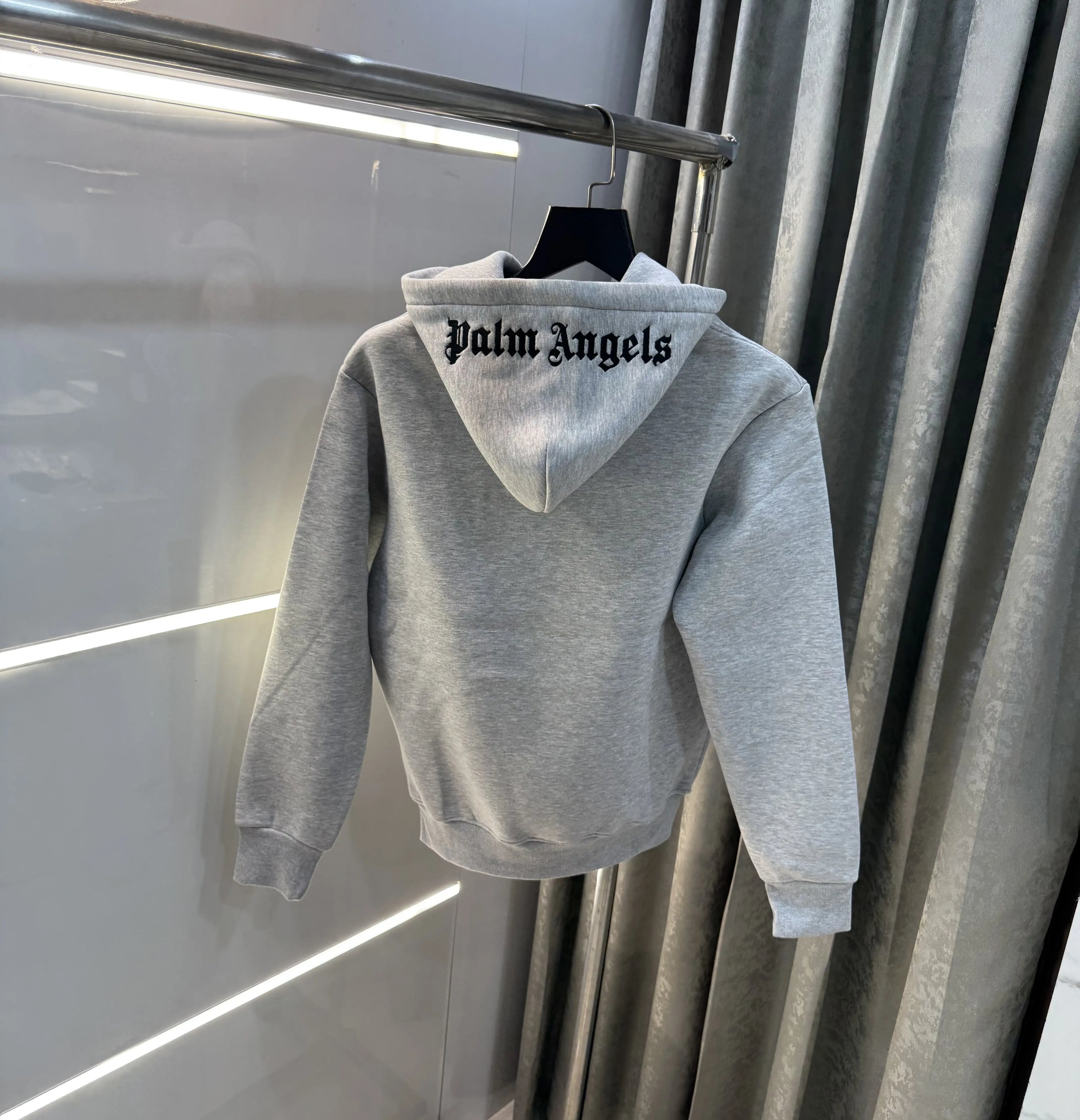 Palm Angels Grey Embroidery Logo Imported Hoodie