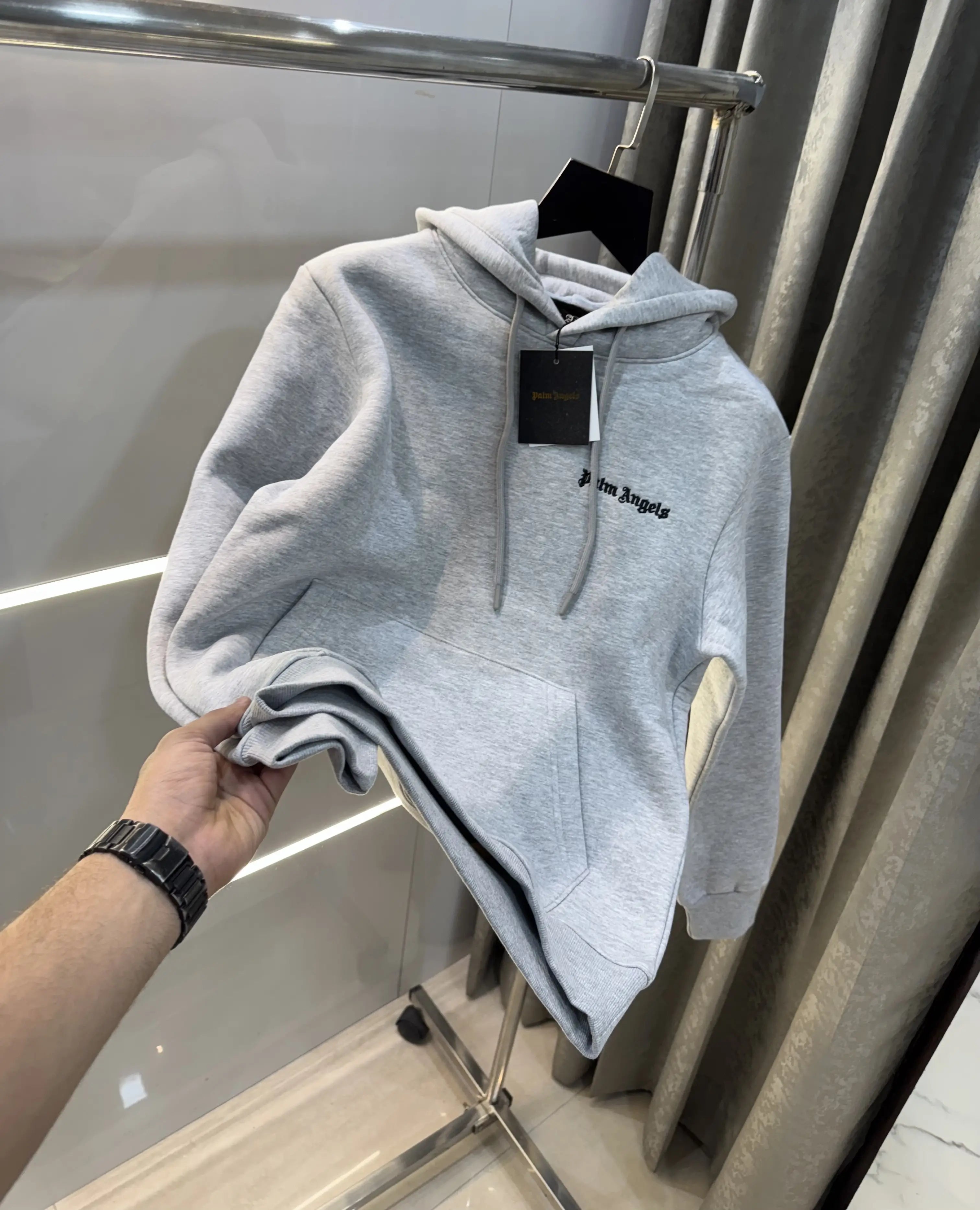 Palm Angels Grey Embroidery Logo Imported Hoodie