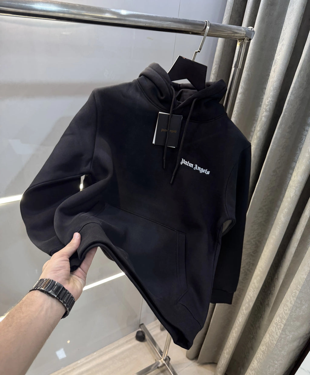 Palm Angels Black Embroidery Logo Imported Hoodie