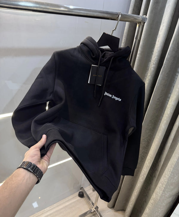 Palm Angels Black Embroidery Logo Imported Hoodie