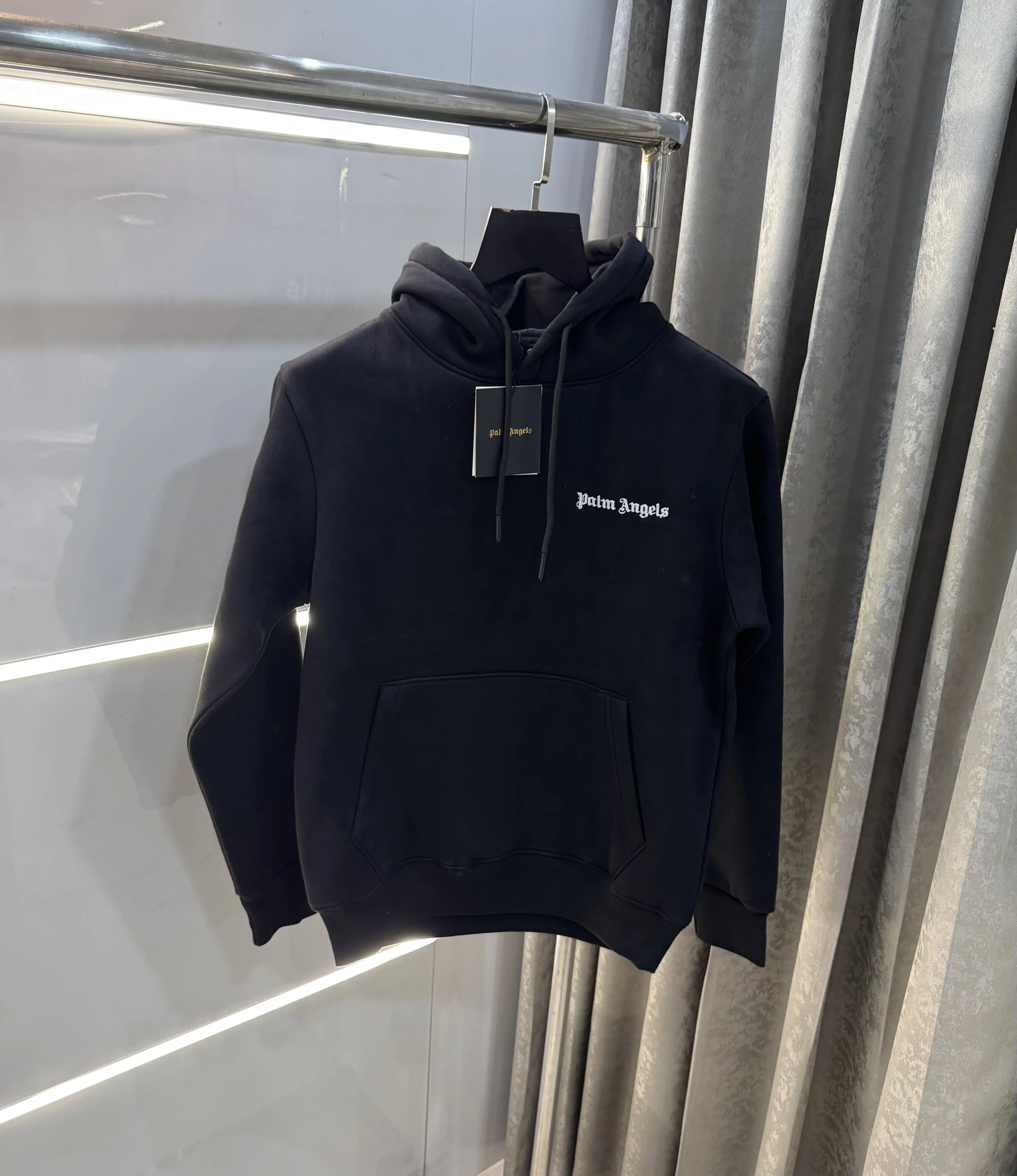Palm Angels Black Embroidery Logo Imported Hoodie