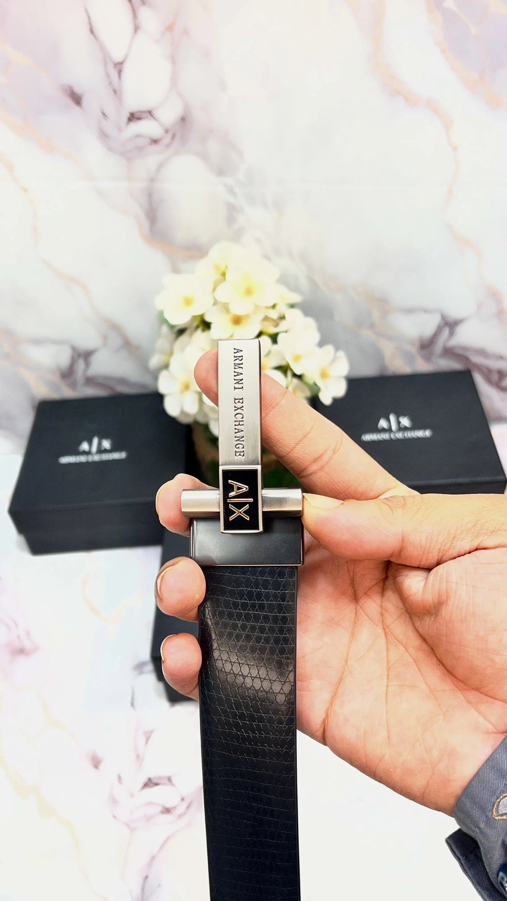 AX ARMANI EXCHANGE PREMIUM QUALITY IMPORTED REVERSIBLE BELT WITH OG BOX