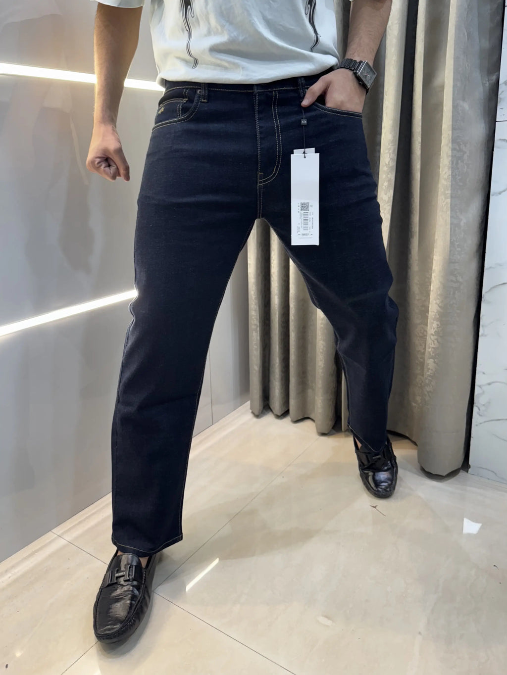 Arman i EXchang e patch  Navy Blue Raw Wash Imported Denim