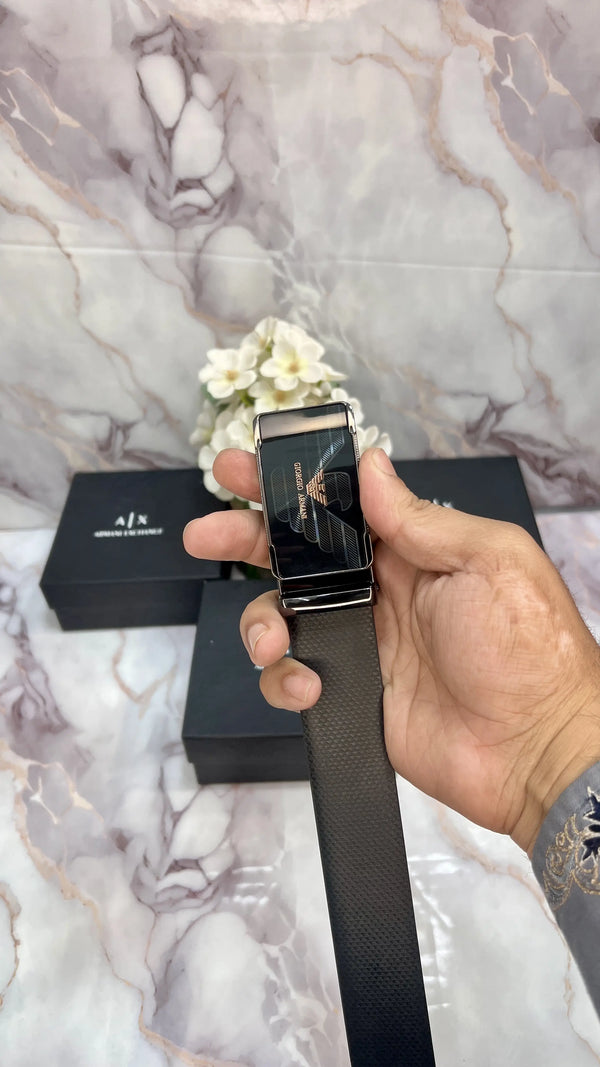 A_X aRM_ANI EXCHAGE PREMIUM QUALITY IMPORTED REVERSIBLE BELT WITH OG BOX AX-514