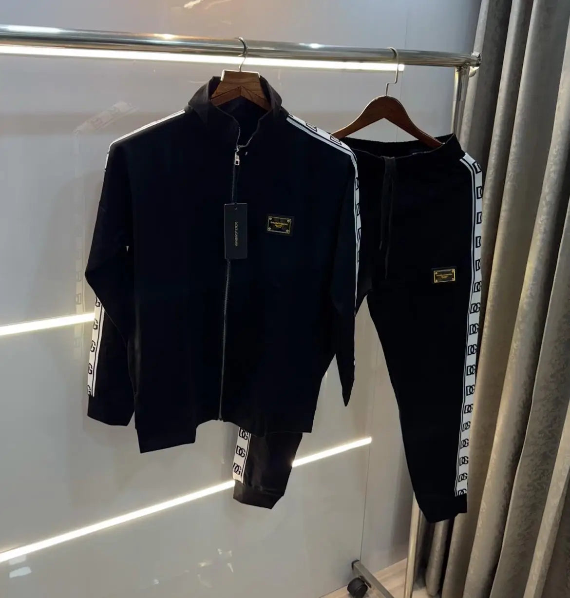Dolce& Gabbana Black  Embroidery Logo Imported Tracksuit With Brand Carry Bag