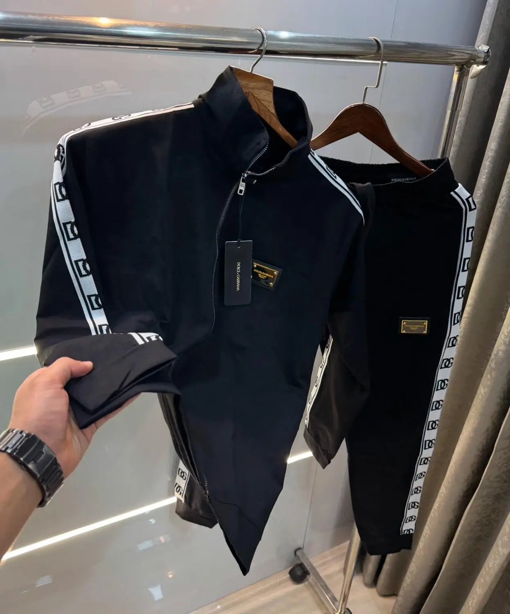 Dolce& Gabbana Black  Embroidery Logo Imported Tracksuit With Brand Carry Bag