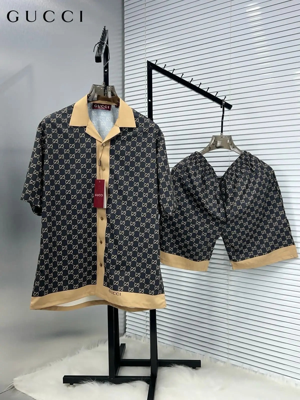 Gucc i Black  Logo Print Premium Cord Set