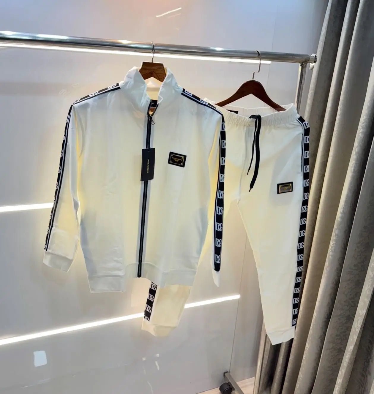 Dolce& Gabbana White  Embroidery Logo Imported Tracksuit With Brand Carry Bag