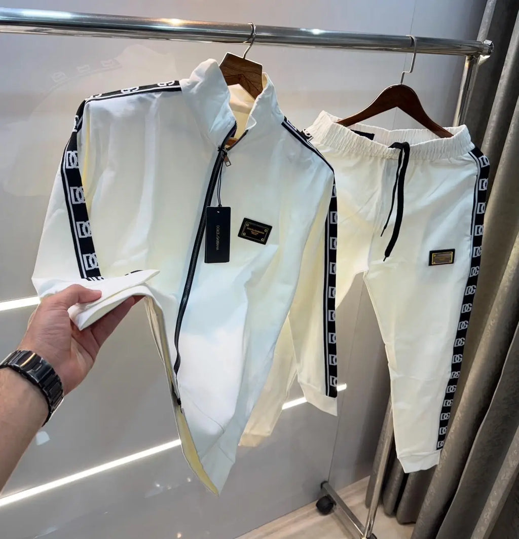 Dolce& Gabbana White  Embroidery Logo Imported Tracksuit With Brand Carry Bag