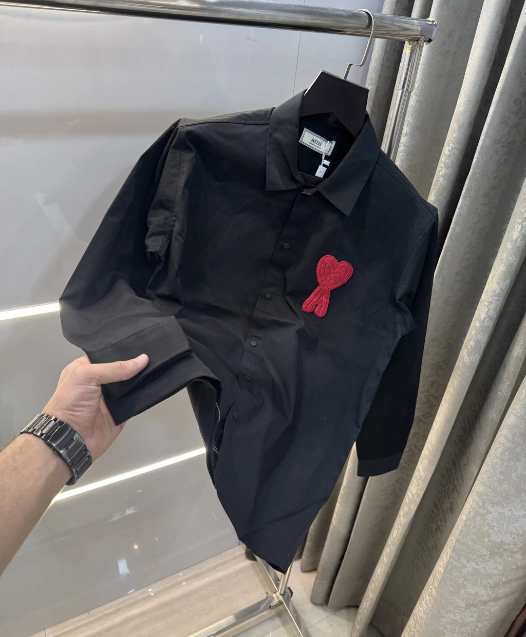 Ami Paris Black Embroidery Logo Imported Shirt