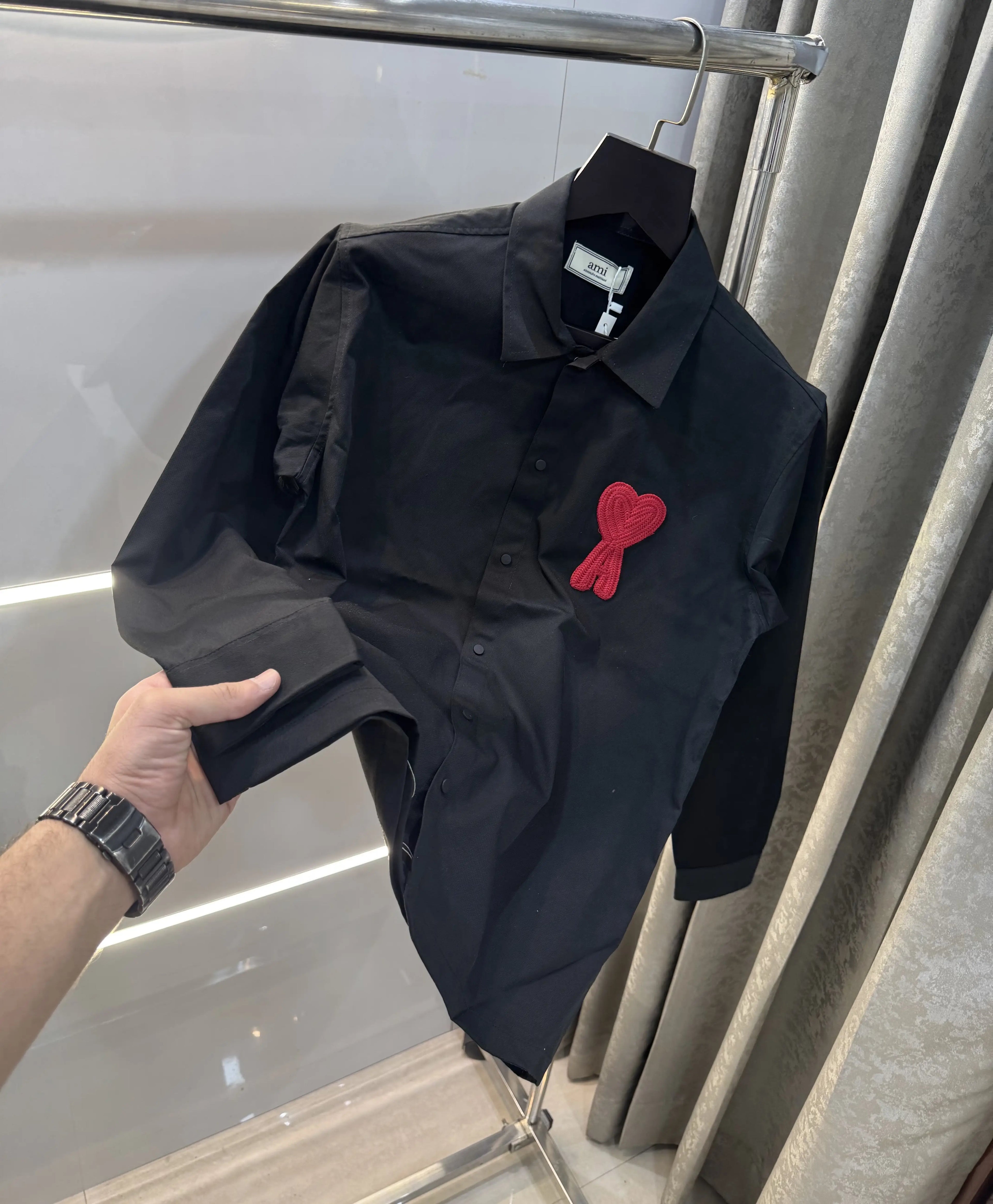 Ami Paris Black Embroidery Logo Imported Shirt