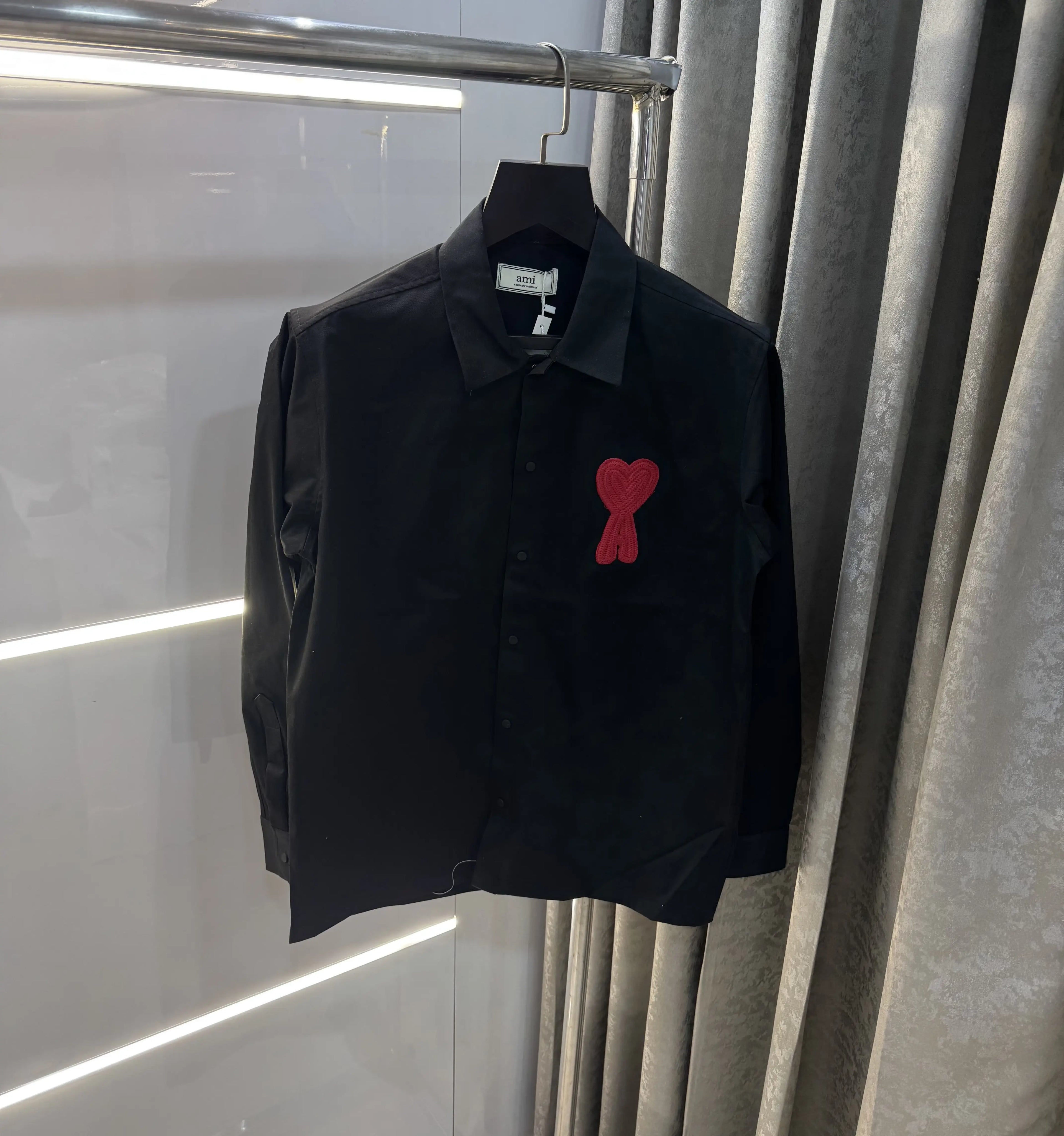 Ami Paris Black Embroidery Logo Imported Shirt