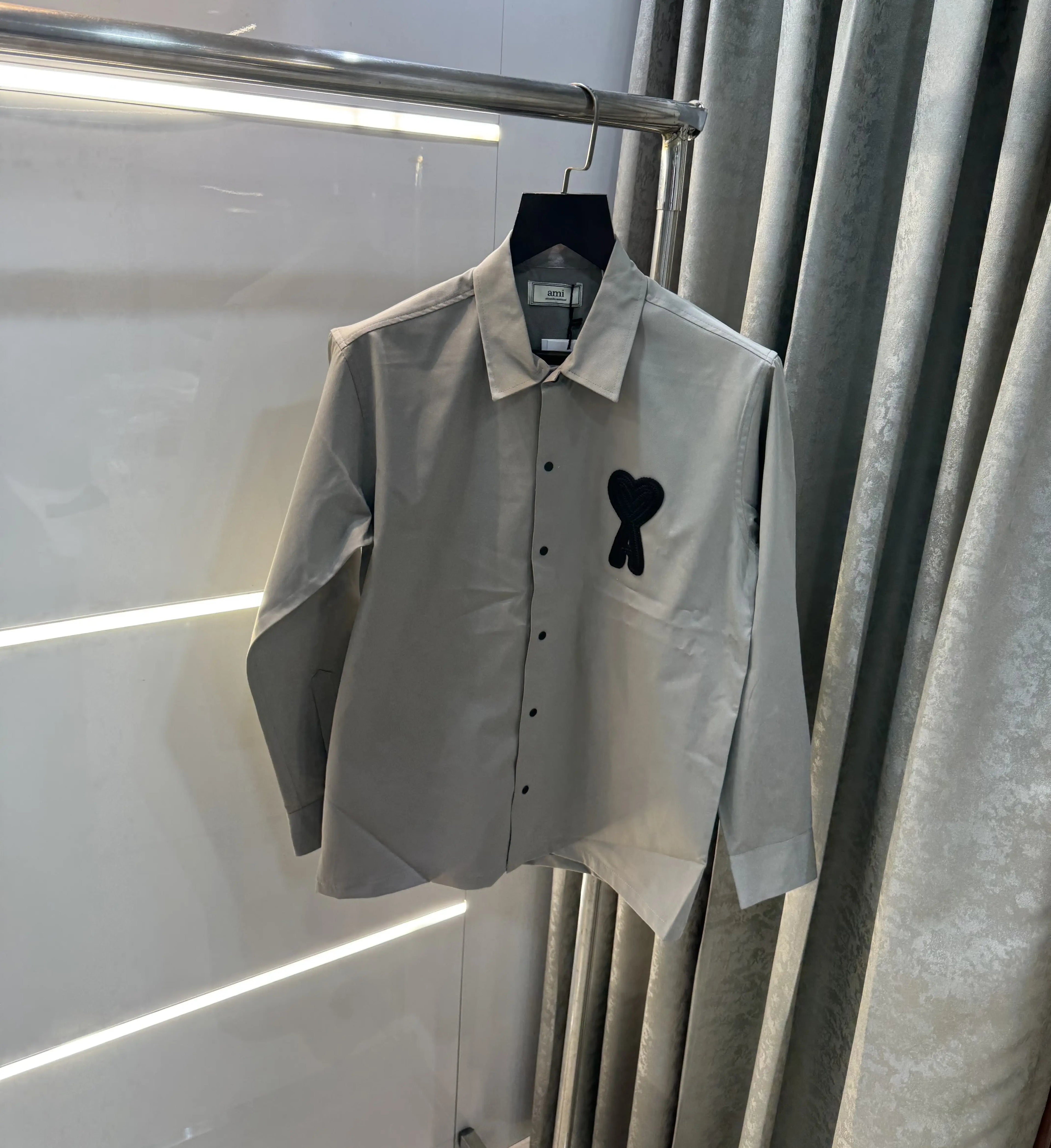 Ami Paris Grey Embroidery Logo Imported Shirt