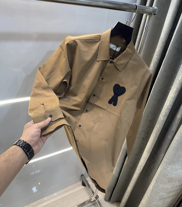 Ami Paris Brown Embroidery Logo Imported Shirt