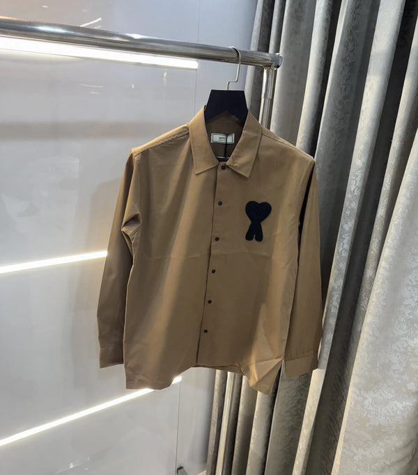 Ami Paris Brown Embroidery Logo Imported Shirt