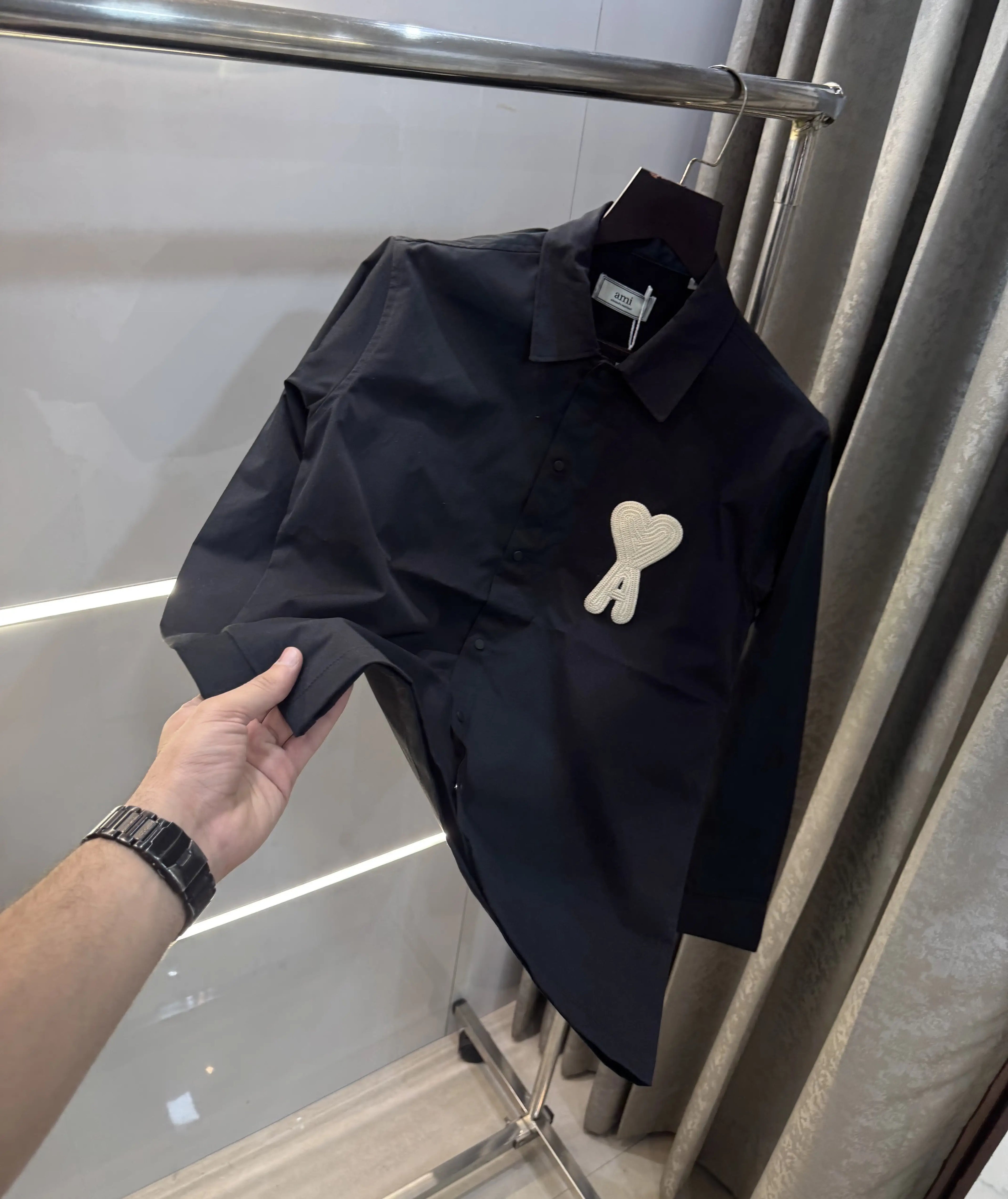 Ami Paris Dark Grey Embroidery Logo Imported Shirt