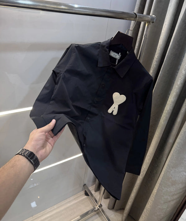 Ami Paris Dark Grey Embroidery Logo Imported Shirt