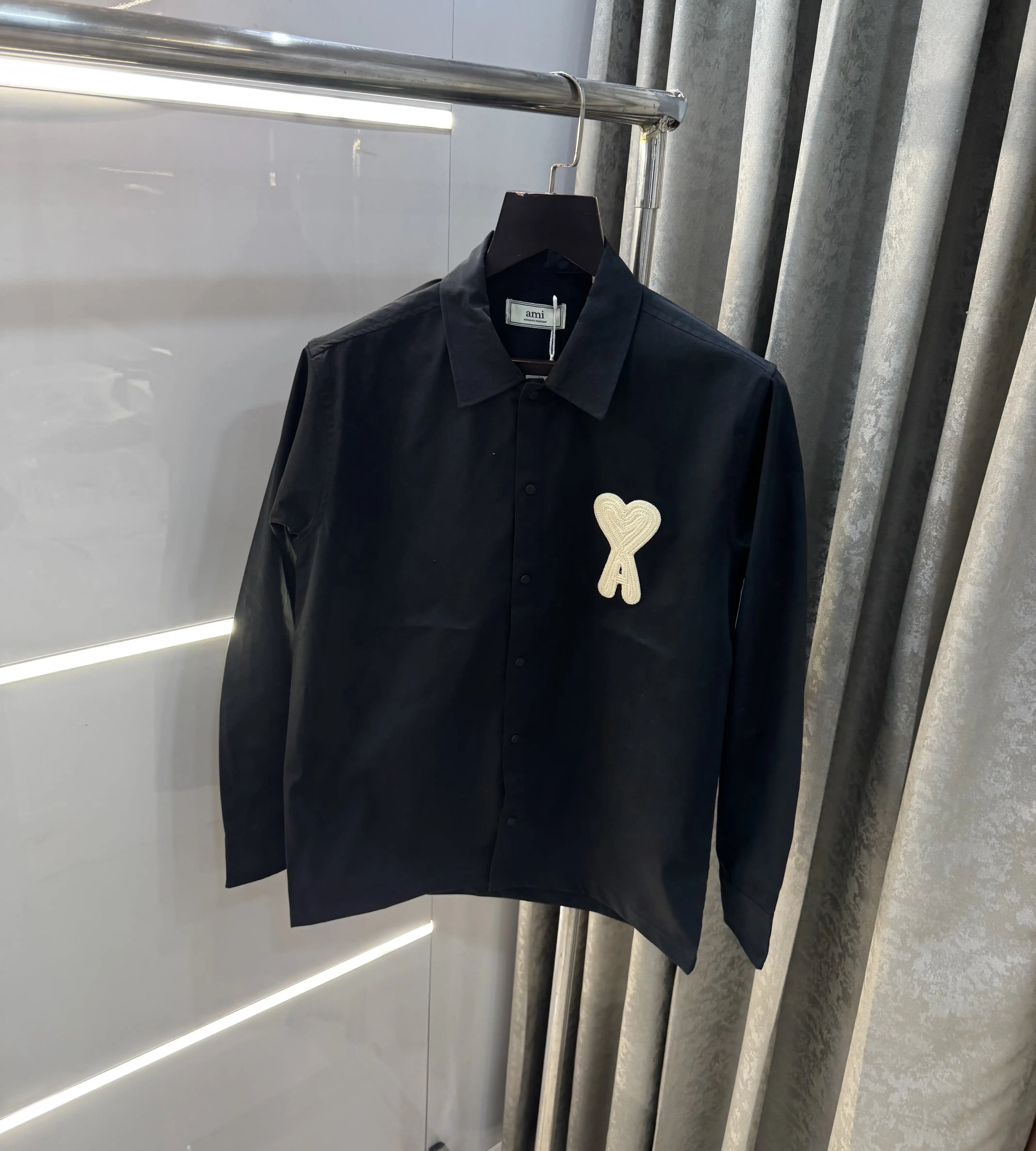 Ami Paris Dark Grey Embroidery Logo Imported Shirt