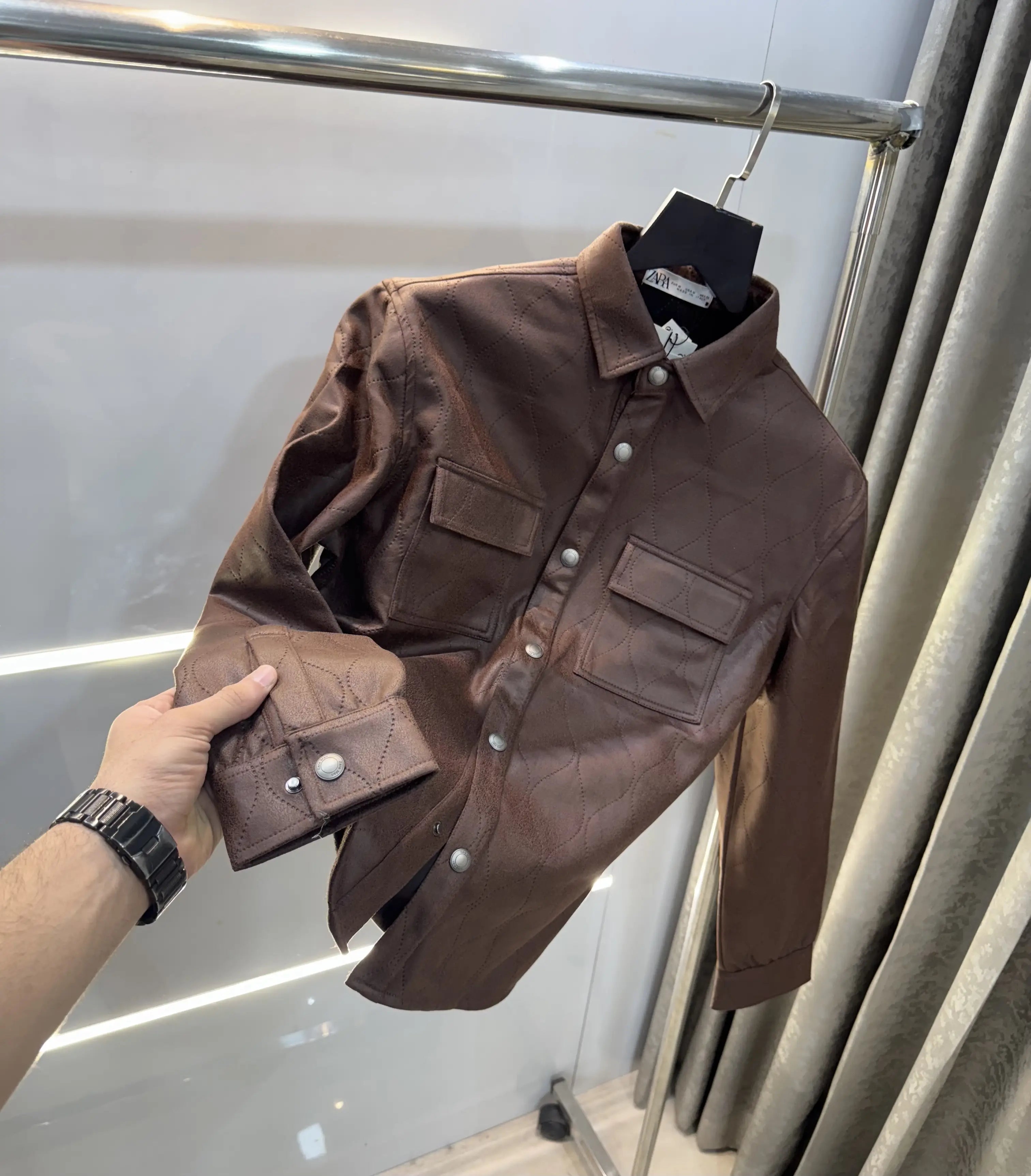 Zar a Dark Brown Designer Classic Bomber Jacket Main image