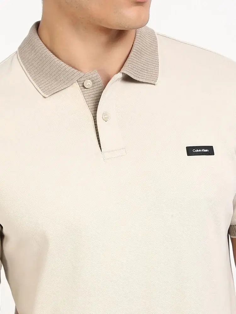 Calvin  Klein Beige Patch Logo Premium Polo T-Shirt
